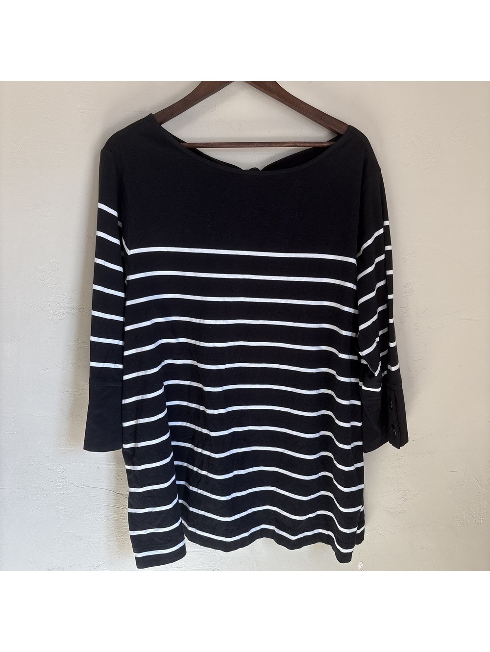 J Jill Black White Striped Knit Tie Back Top 3/4 Sleeve Plus Size 3X